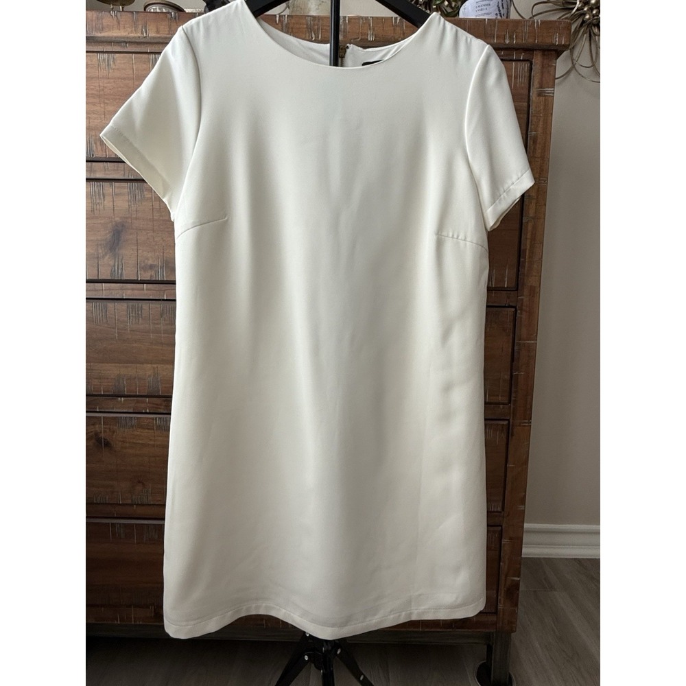 Lulu's Ivory Shift Dress Women's Medium Short Sleeve Minimalist Bridal Shower